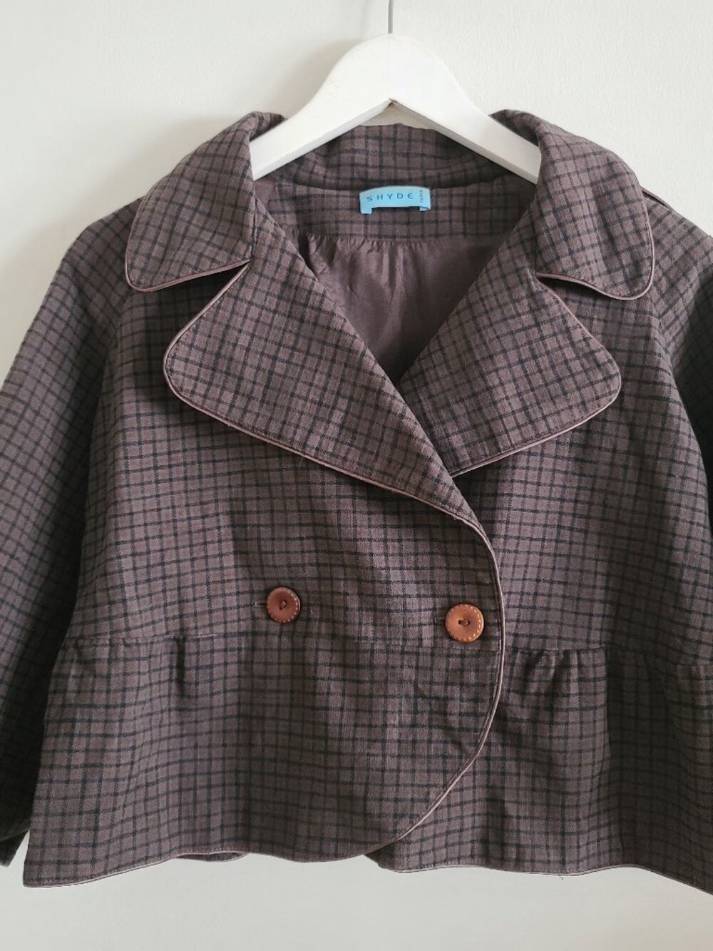 SHYDE Paris Vintage Cropped Peplum Trench Jacket Houndstooth - Coffee Brown